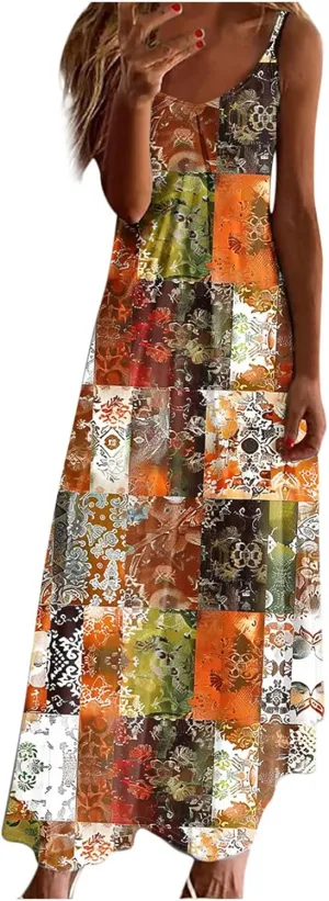 Summer Maxi Dresses for Women Spaghetti Strap Dress Fashion V Neck Floral Print Sundresses 2025 Beach Vacation Outfit