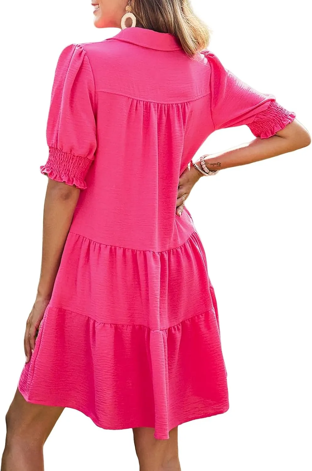 Summer Mini Dress for Women Lapel Collared V Neck Flutter Sleeve Maxi Dress Casual Beach Sundress Vacation