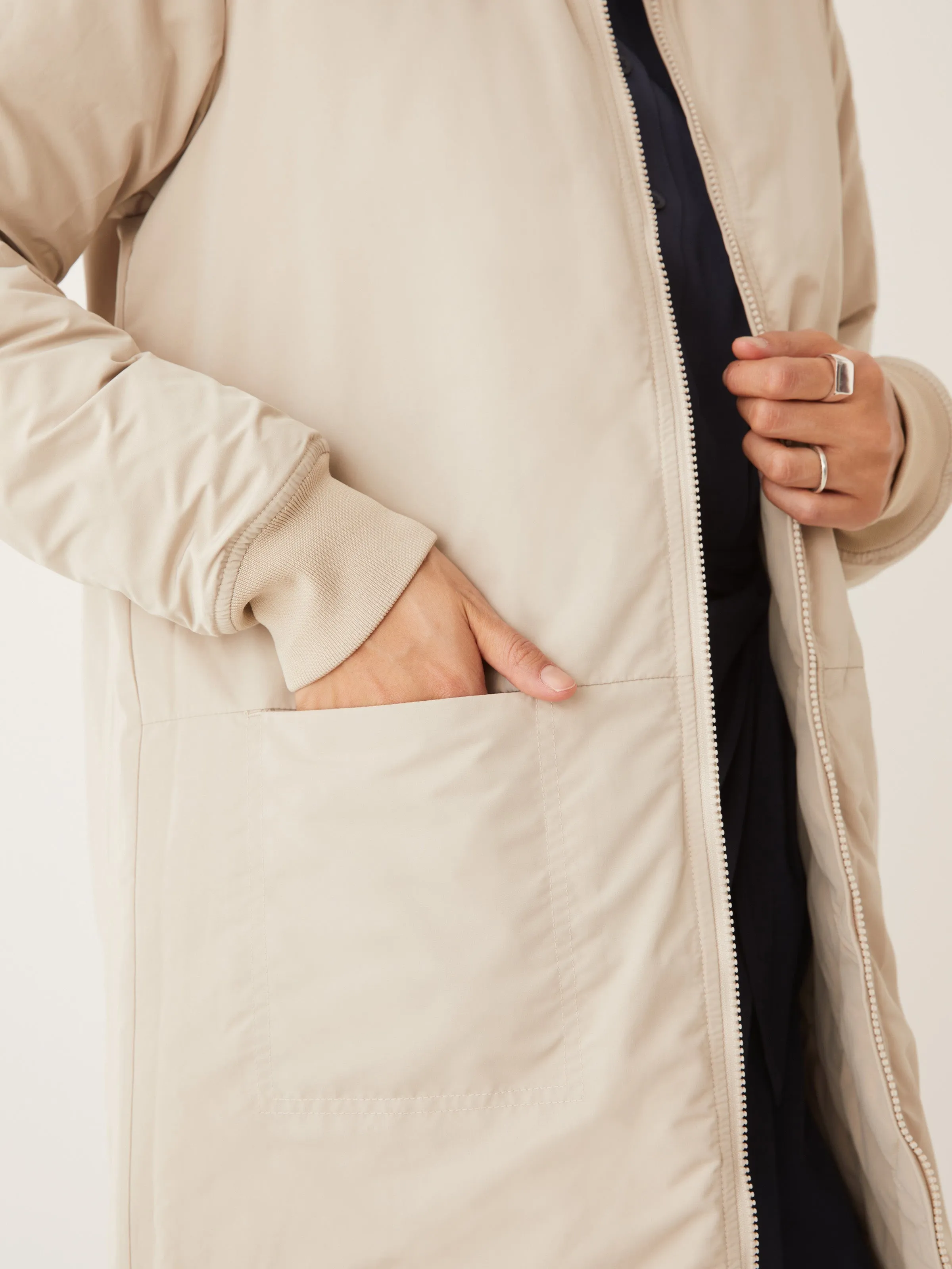 The Skyline Reversible Maxi Bomber in Feather Grey