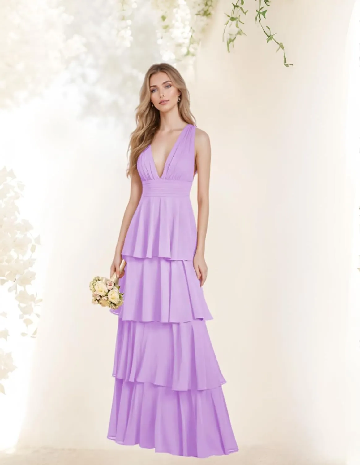 Tiered Ruffles Chiffon Bridesmaid Dresses Long for Women Wedding Formal Evening Dresses