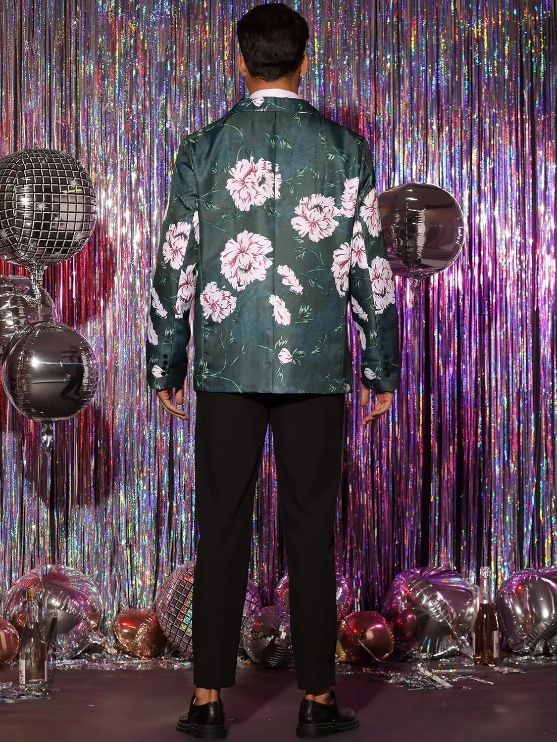 uxcell Men's Suit Blazer Slim Fit Floral Printed One Button Prom Jacket Sport Coat