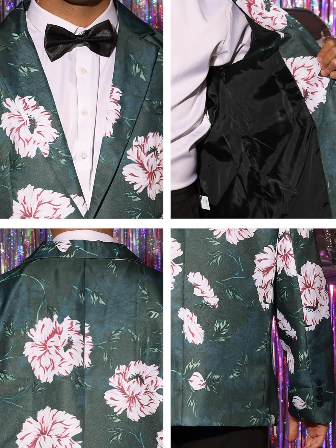 uxcell Men's Suit Blazer Slim Fit Floral Printed One Button Prom Jacket Sport Coat