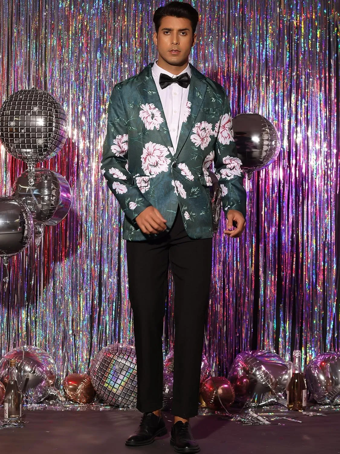 uxcell Men's Suit Blazer Slim Fit Floral Printed One Button Prom Jacket Sport Coat