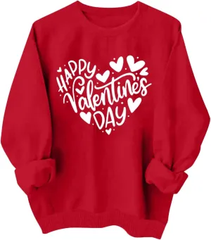 Valentines Sweatshirts for Women Oversized Long Sleeve Sweater Love Heart Graphic Sweatshirt Crewneck Pullover