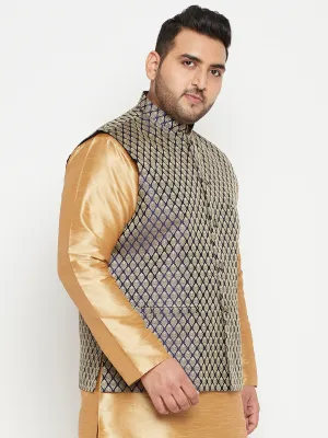 VASTRAMAY Blue Woven Nehru Jacket