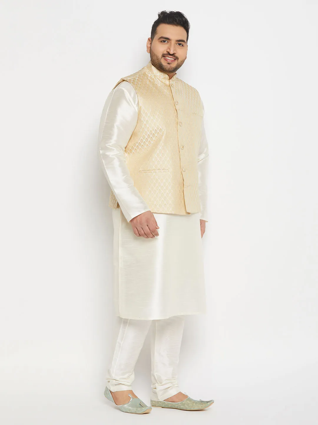 VASTRAMAY Cream Men's Ethnic Jacket Set