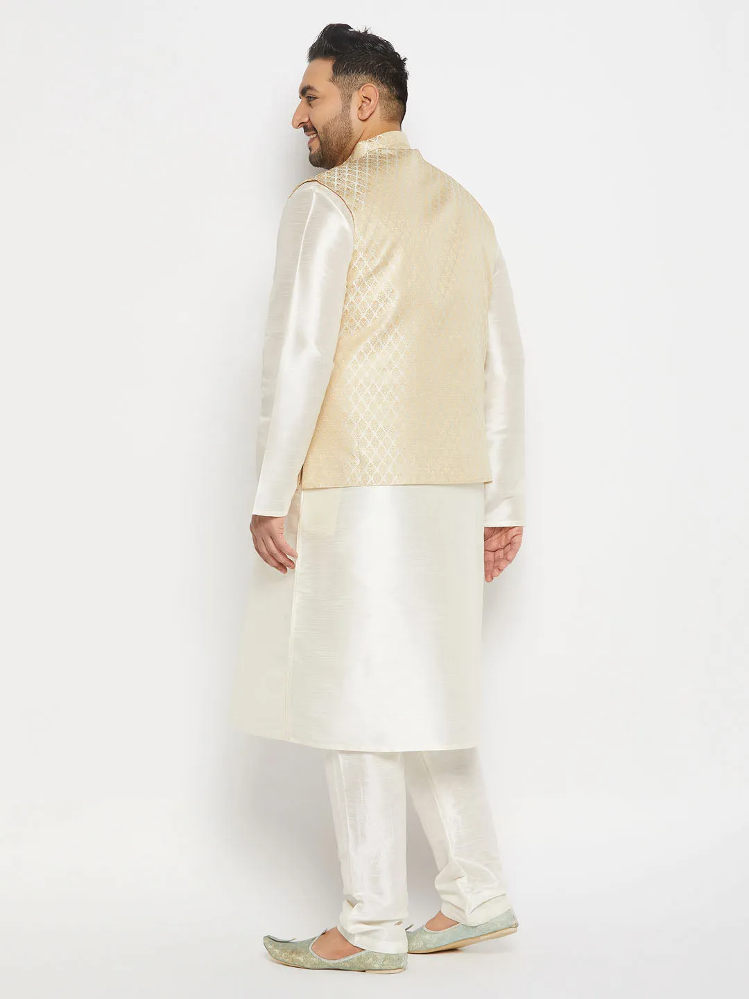 VASTRAMAY Cream Men's Ethnic Jacket Set