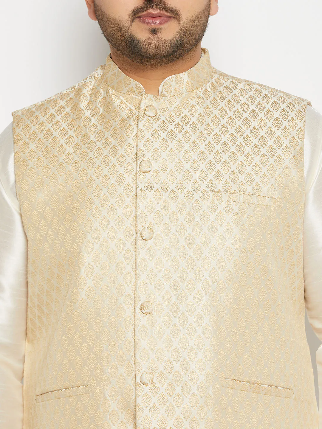 VASTRAMAY Cream Men's Ethnic Jacket Set