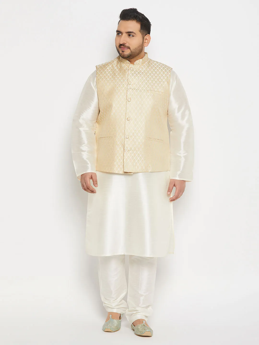VASTRAMAY Cream Men's Ethnic Jacket Set