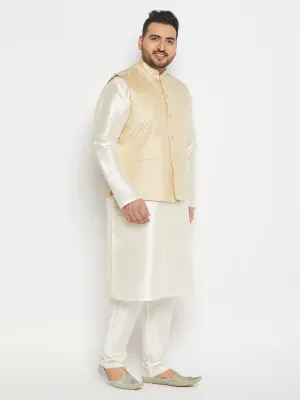 VASTRAMAY Cream Men's Ethnic Jacket Set