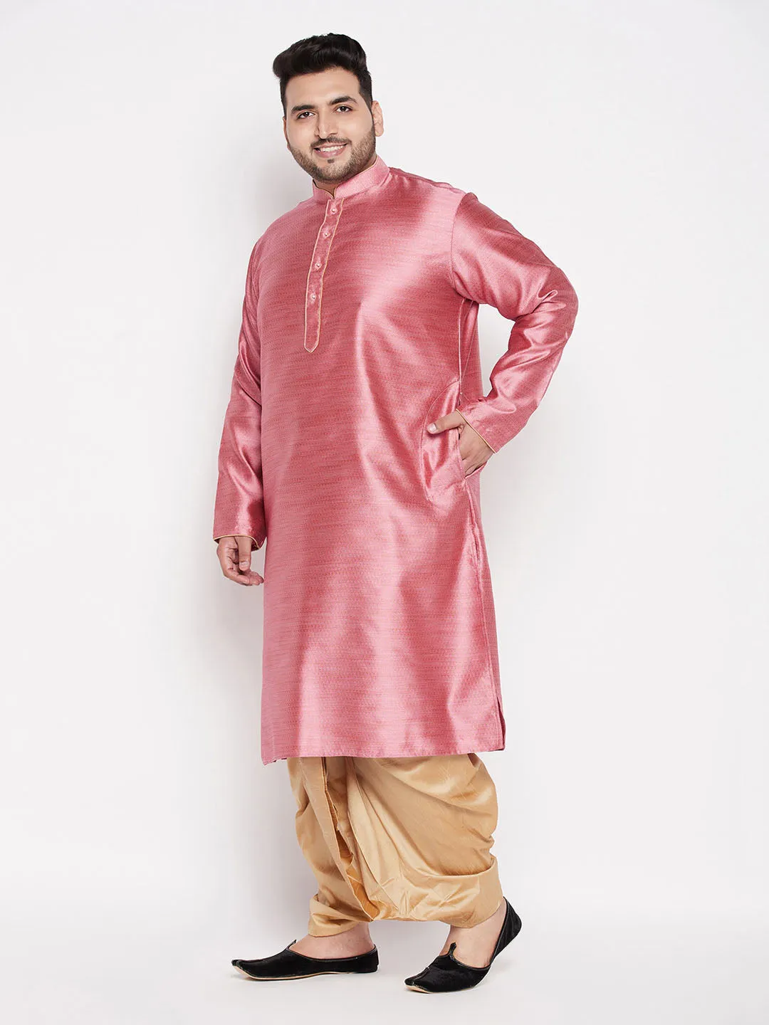 VASTRAMAY Men's Pink Kurta & Dhoti Set