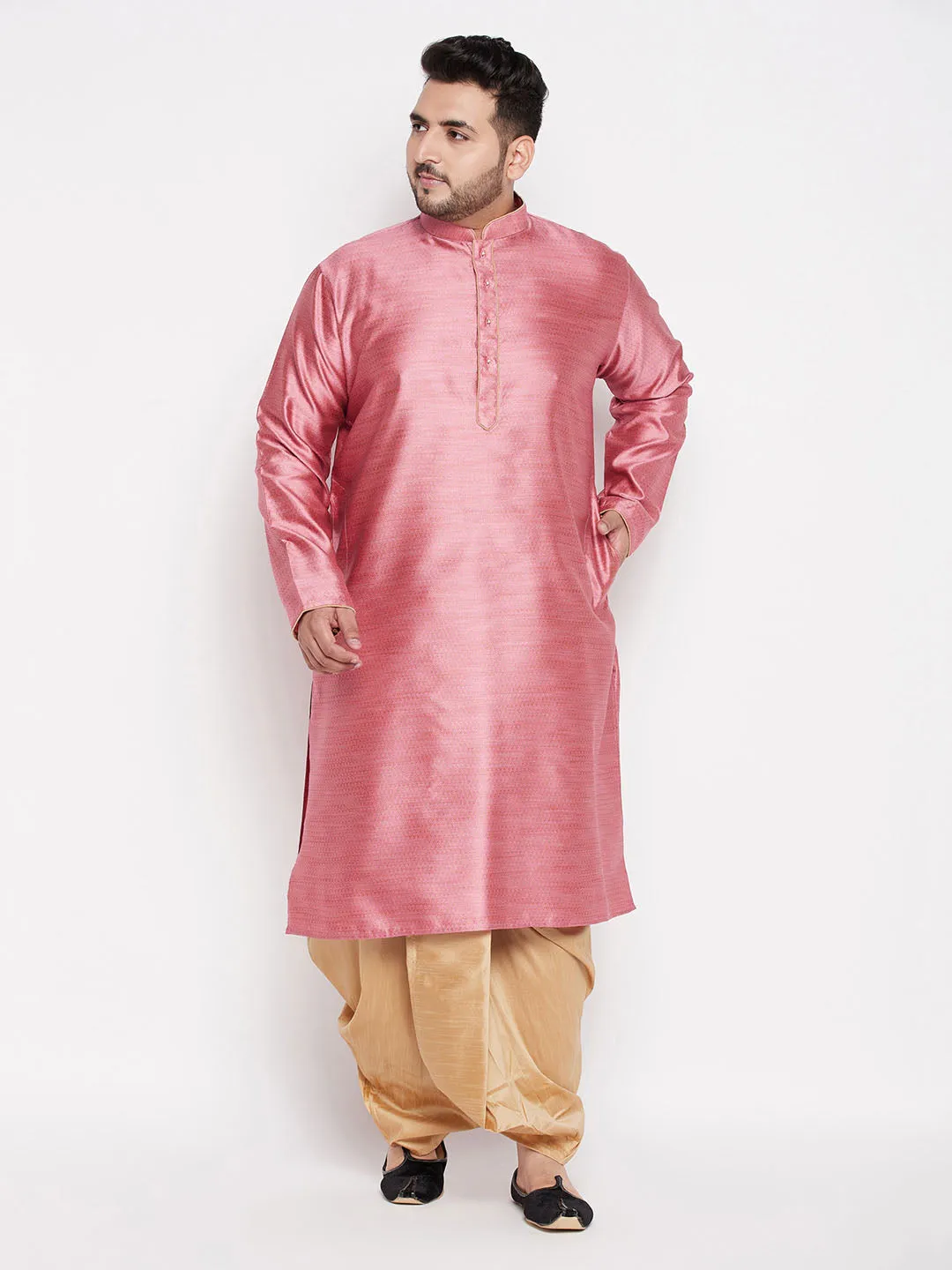 VASTRAMAY Men's Pink Kurta & Dhoti Set