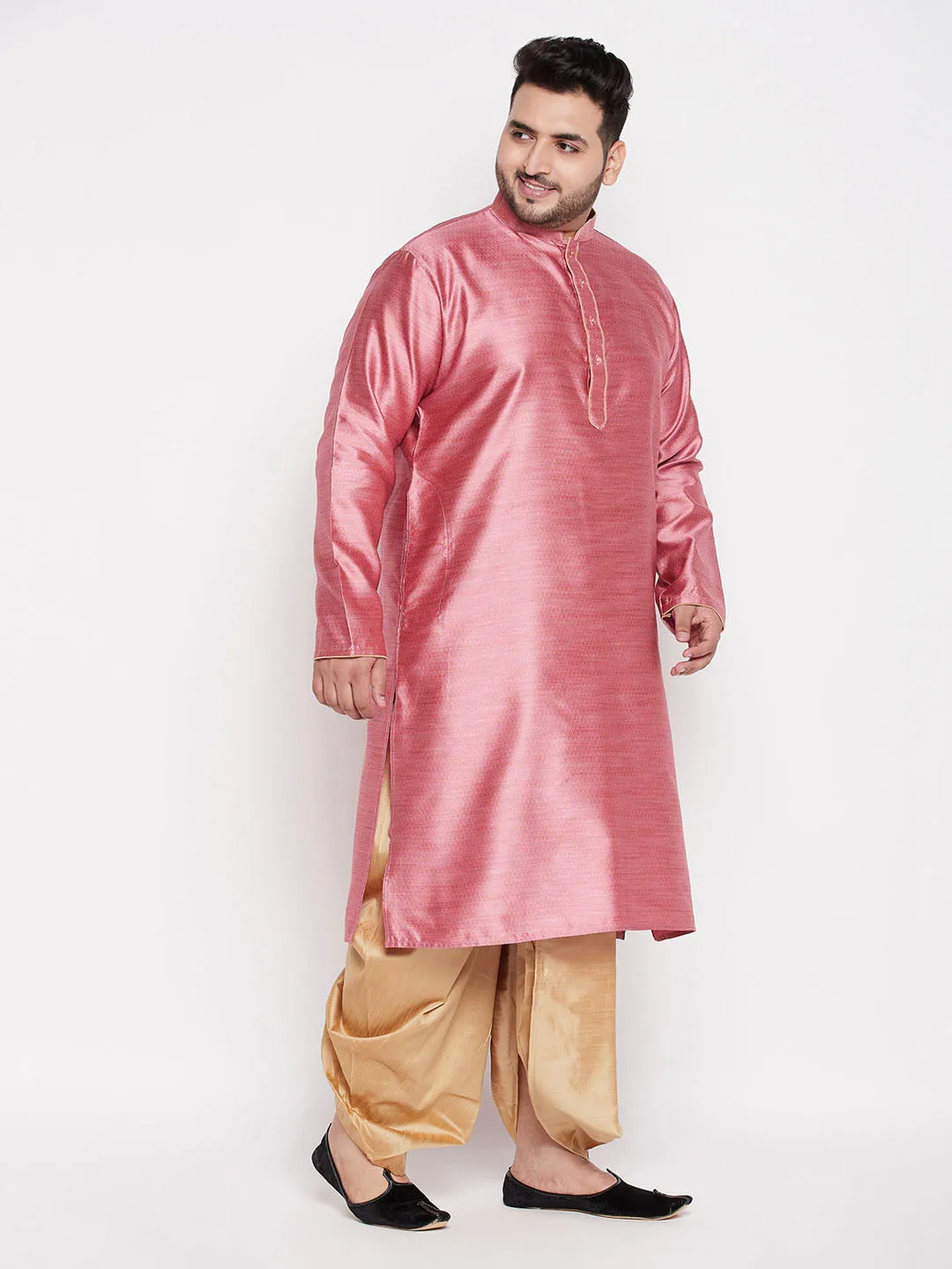 VASTRAMAY Men's Pink Kurta & Dhoti Set