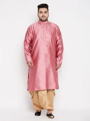 VASTRAMAY Men's Pink Kurta & Dhoti Set