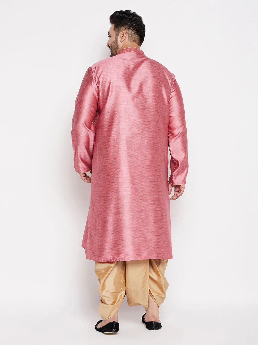 VASTRAMAY Men's Pink Kurta & Dhoti Set