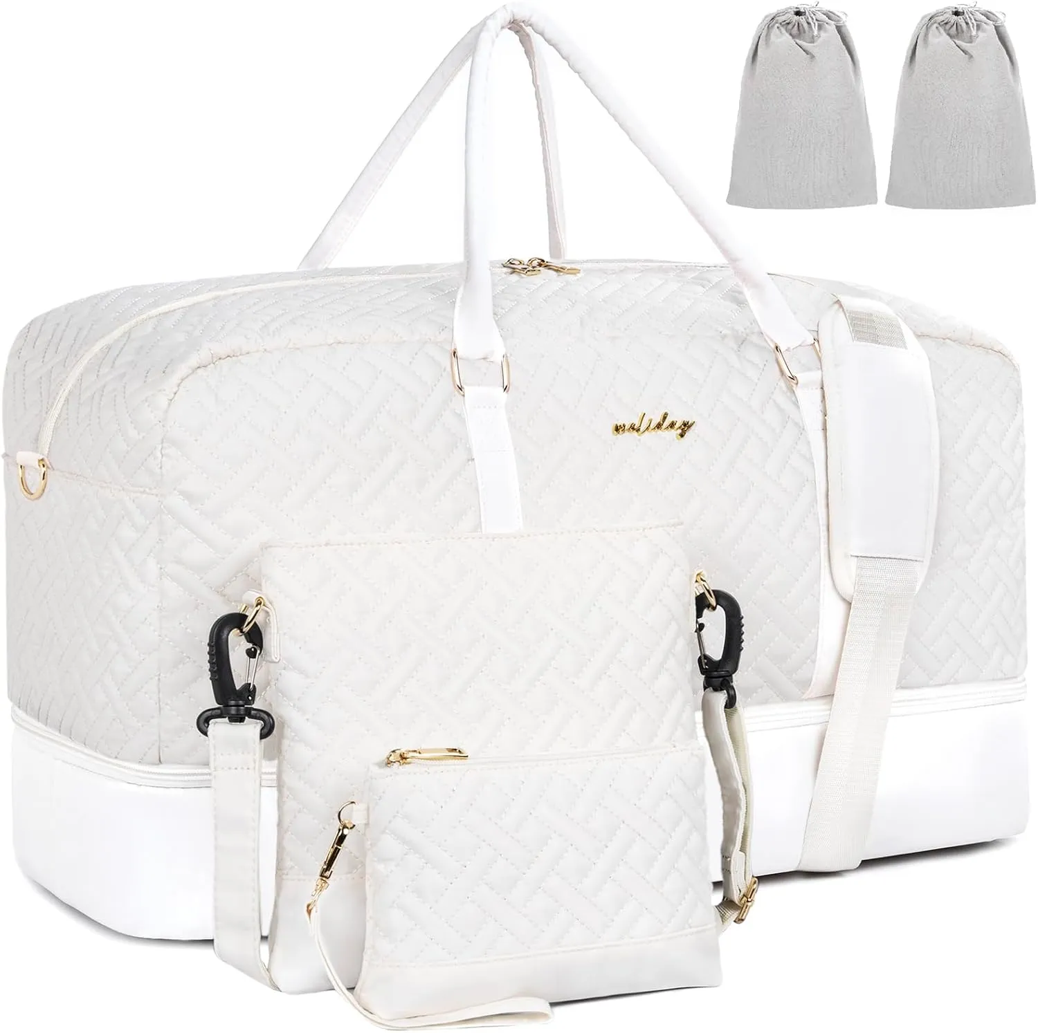 Weekender Bag for Women, 5 Pcs Set Carry on Overnight Bag, 23" Travel Duffel Bag with Waterproof Shoe Compartment