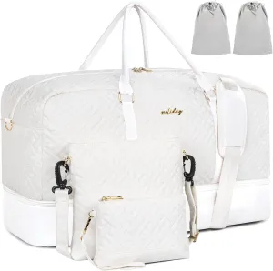 Weekender Bag for Women, 5 Pcs Set Carry on Overnight Bag, 23" Travel Duffel Bag with Waterproof Shoe Compartment