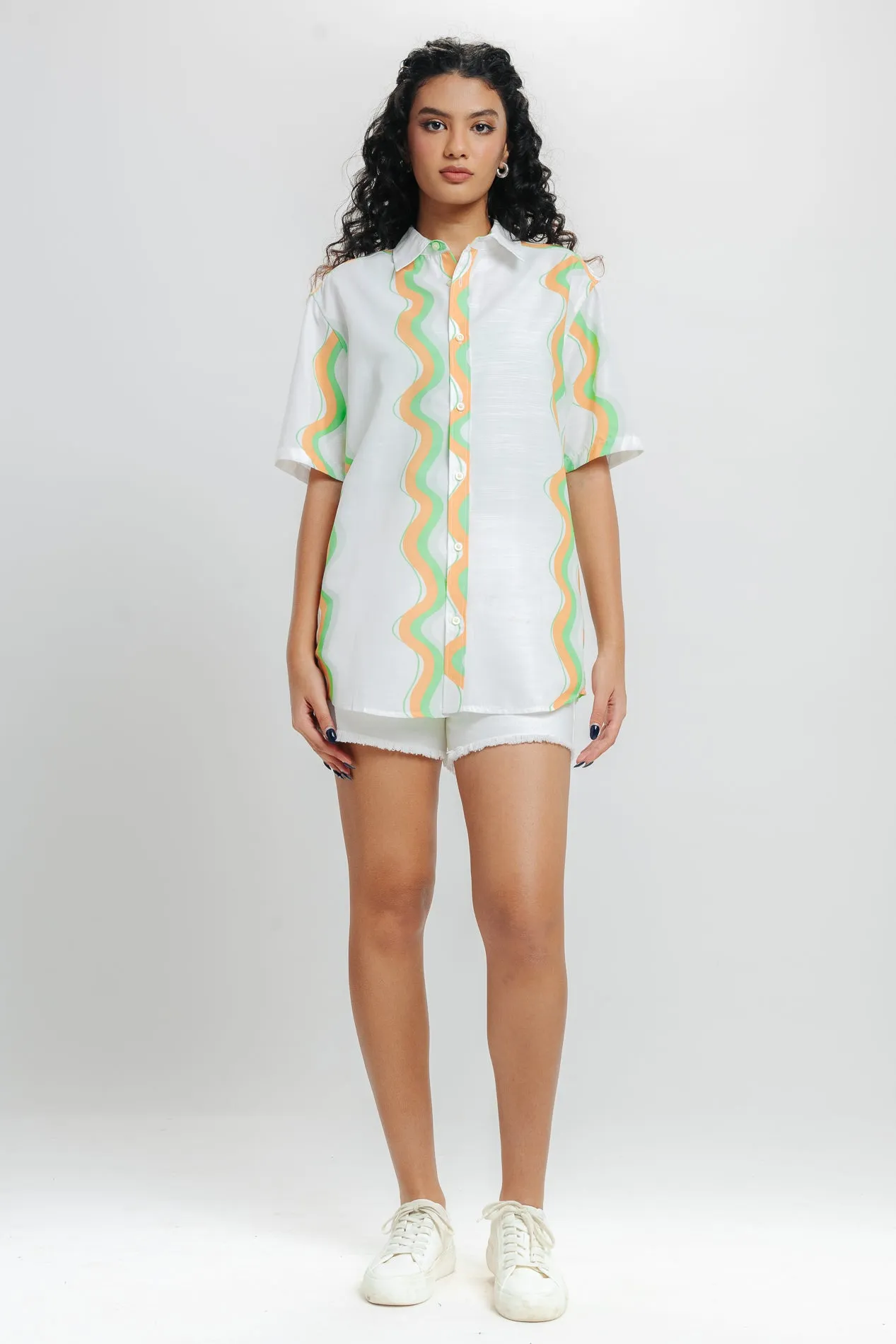 White Abstract Print Shirt