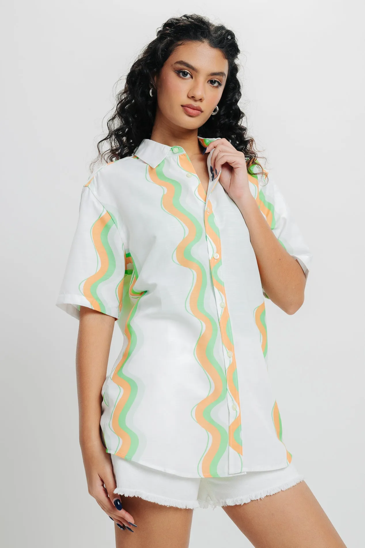 White Abstract Print Shirt