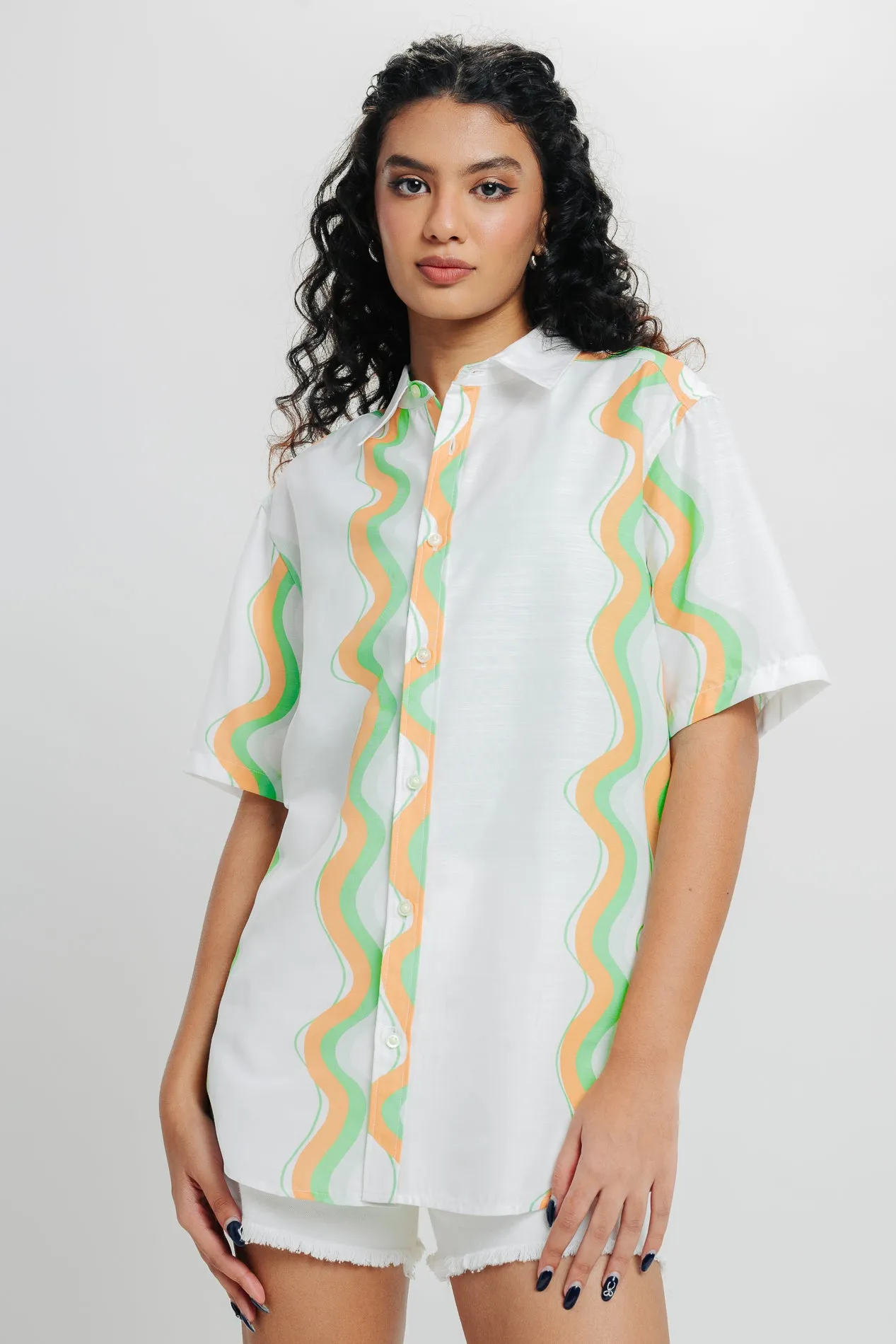 White Abstract Print Shirt