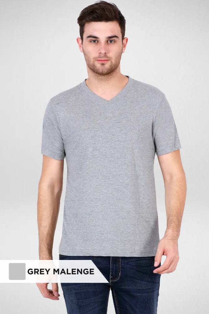 White and Grey Melange V Neck T-Shirts Combo for Men