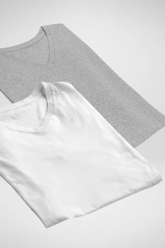 White and Grey Melange V Neck T-Shirts Combo for Men