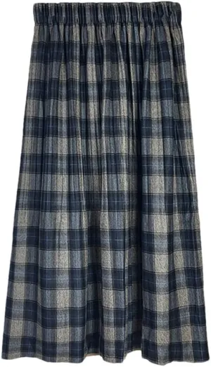 Winter Woolen Plaid Skirt for Women Academic College Elastic Waist Casual Student Midi Skirts