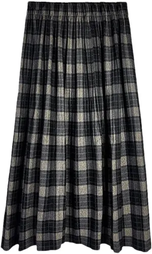 Winter Woolen Plaid Skirt for Women Academic College Elastic Waist Casual Student Midi Skirts