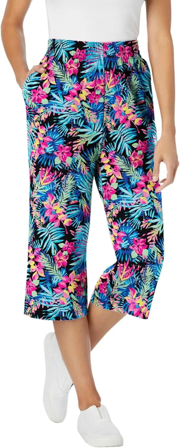 Woman Within Plus Size Elastic-Waist Knit Capri Pant