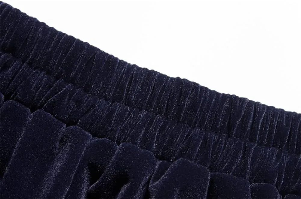 Women Autumn Winter Skirts with Pockets A Line Retro Vintage High Waist Long Midi Velour Skirt
