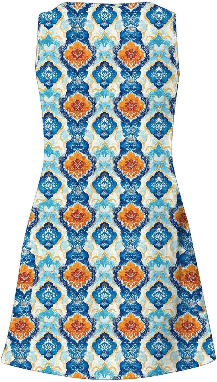 Women Boho Tank Dress 2025 Sleeveless Tunic Mini Dresses Floral Print Sundress Beach Resort Wear Short