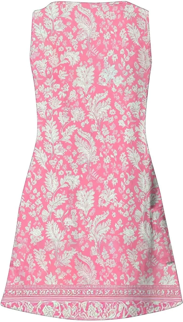 Women Boho Tank Dress 2025 Sleeveless Tunic Mini Dresses Floral Print Sundress Beach Resort Wear Short
