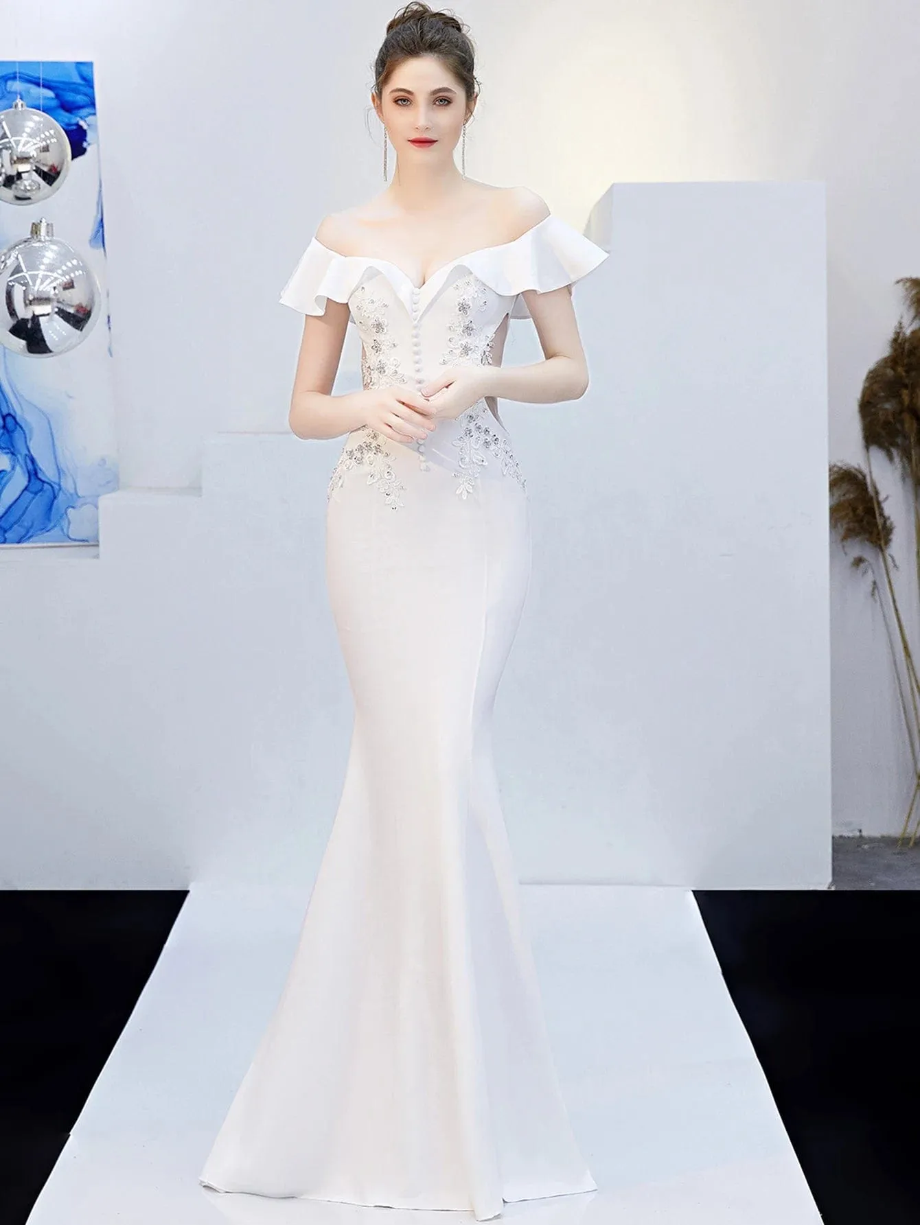 Women Elegant Sexy see through Back fishtail dress