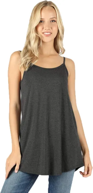 Women Front and Back Reversible Spaghetti Strap Round v Neck Loose Flare Swing fit Camisole Tank top