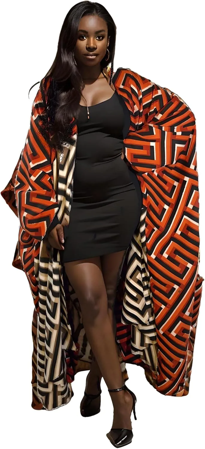 Women Maxi Kimono Cardigan Satin Plus Size Casual Outwear Open Front Beach Swimsuit Cover Ups Lightweight Robe Duster