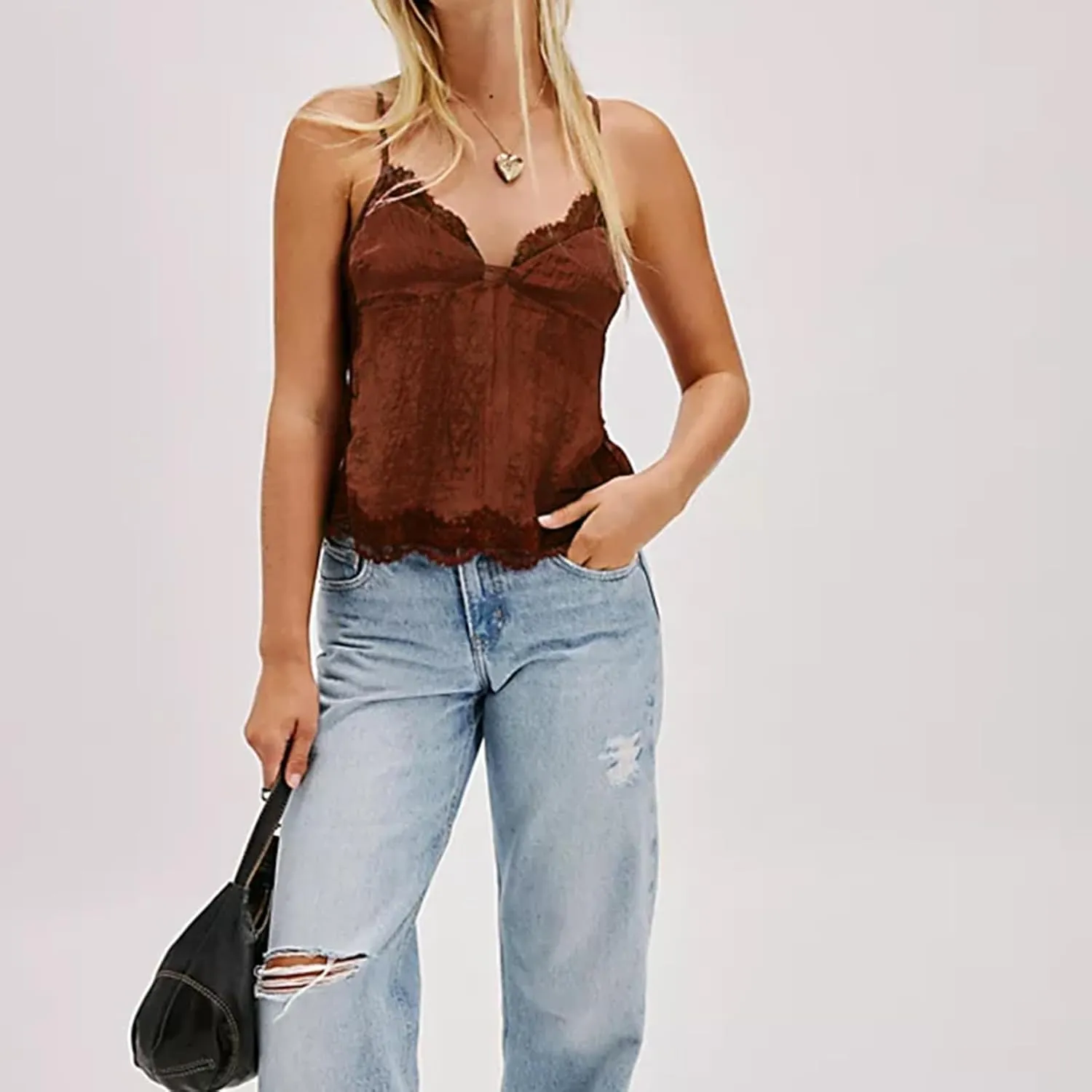 Women Y2k lace Tie Camisole Spaghetti Strap Low Cut V Neck Backless Ruffle Cami Top Summer Coquette Sexy Streetwear