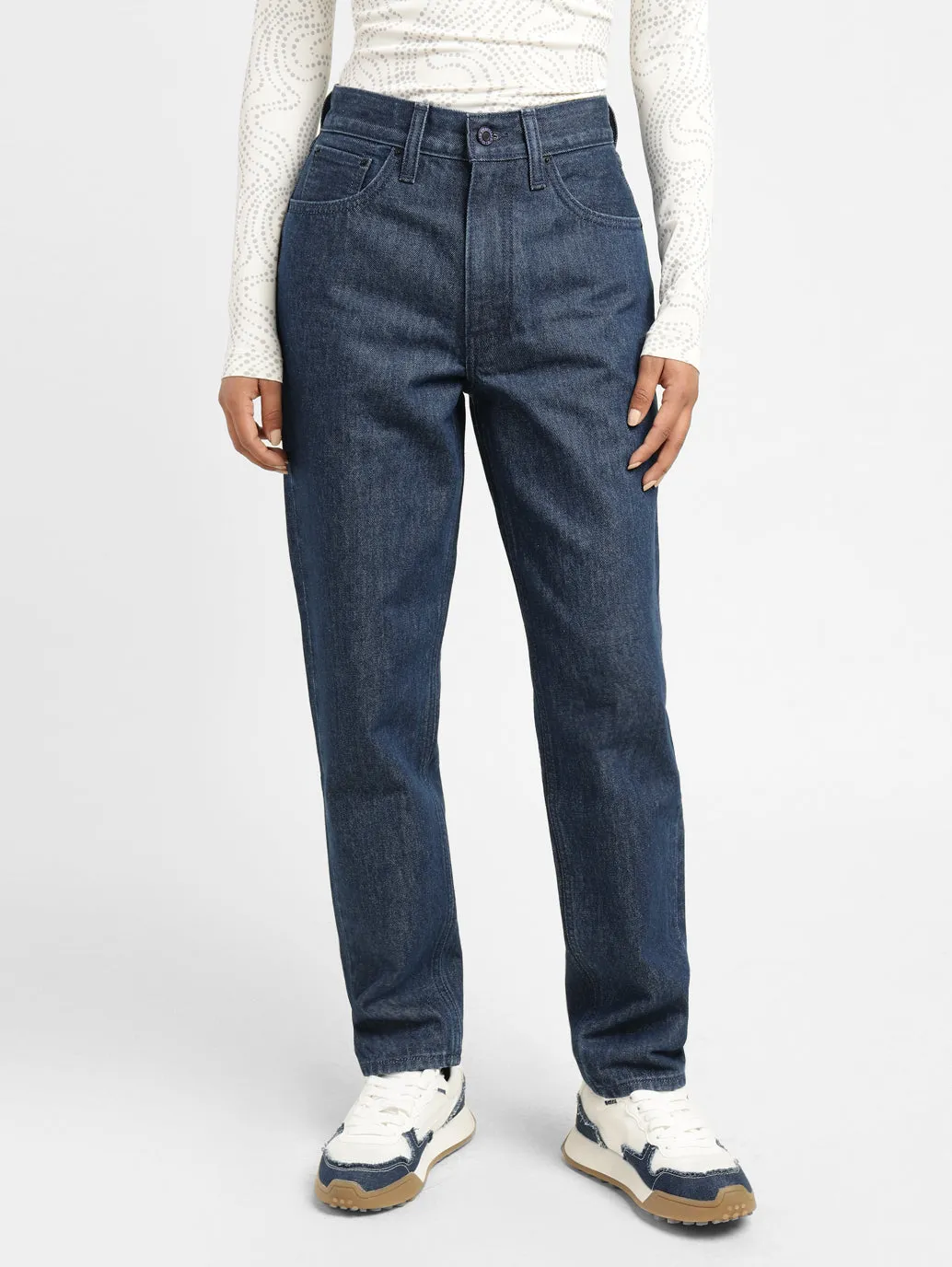 Women's 80s Blue Relaxed Fit Mid Rise Jeans