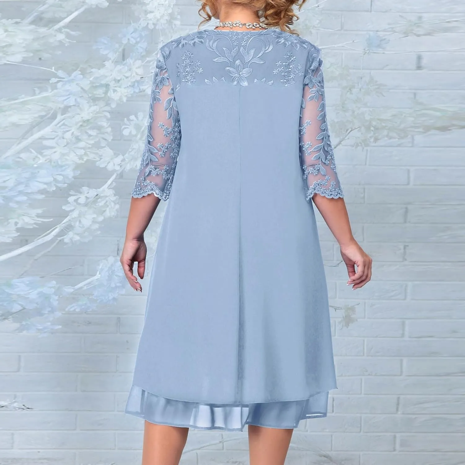 Women's Formal Dresses Wedding Guest Elegant Trendy Round Neck Short Sleeve Lace Prom Party Cocktail Dress, L-4XL