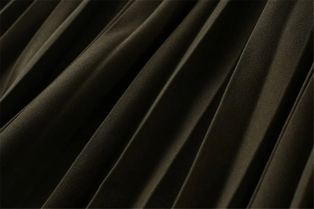 Women's High Waist Pleated Skirts with Belted Spring Autumn Office Lady Midi Long Skirt