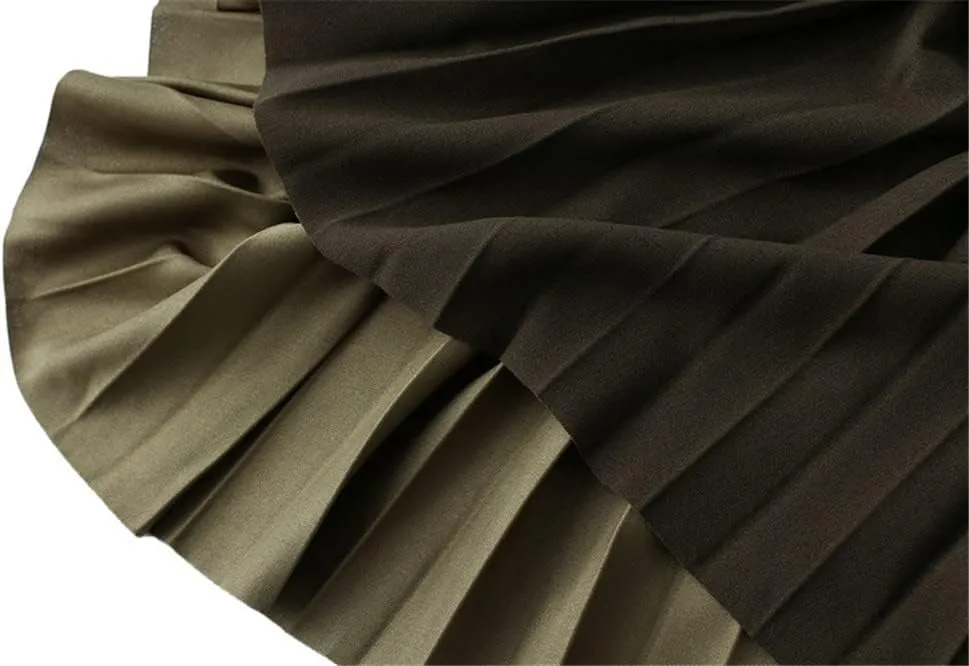 Women's High Waist Pleated Skirts with Belted Spring Autumn Office Lady Midi Long Skirt