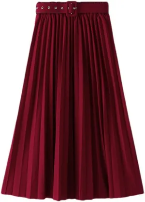 Women's High Waist Pleated Skirts with Belted Spring Autumn Office Lady Midi Long Skirt
