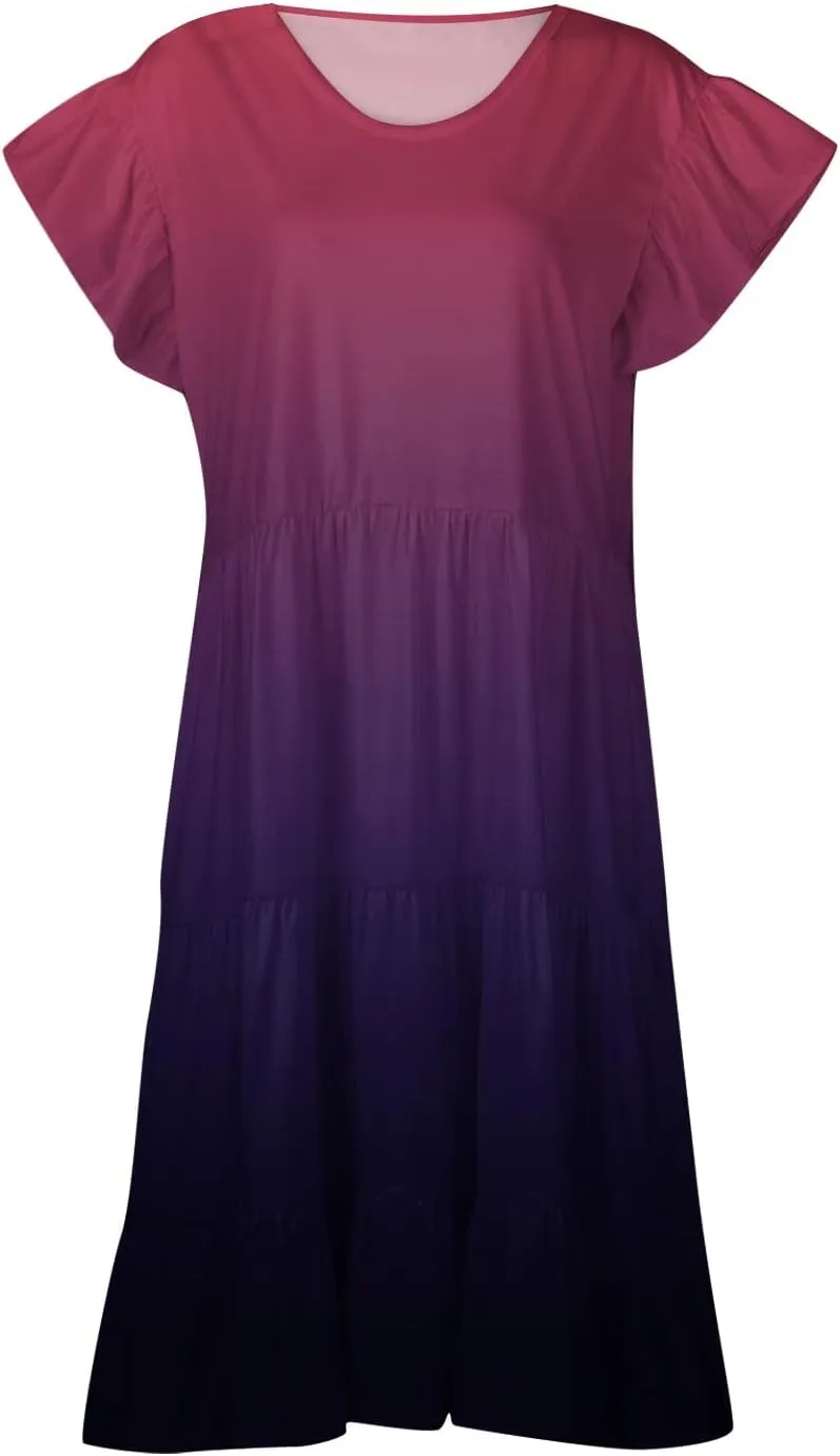 Women's Plus Size Dresses for Curvy Floral Print Short Sleeve Loose Large Hem Tshirt Dresses with Pockets