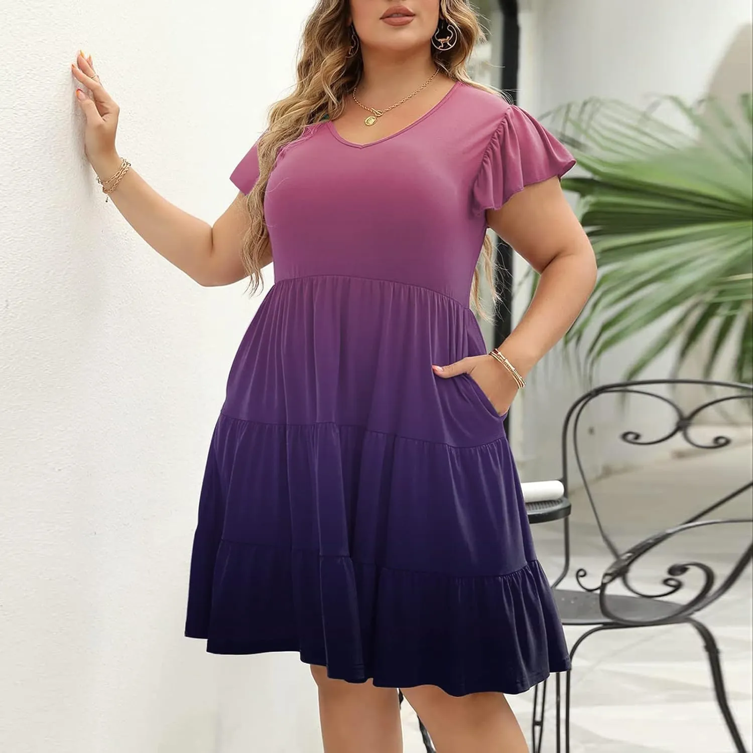 Women's Plus Size Dresses for Curvy Floral Print Short Sleeve Loose Large Hem Tshirt Dresses with Pockets