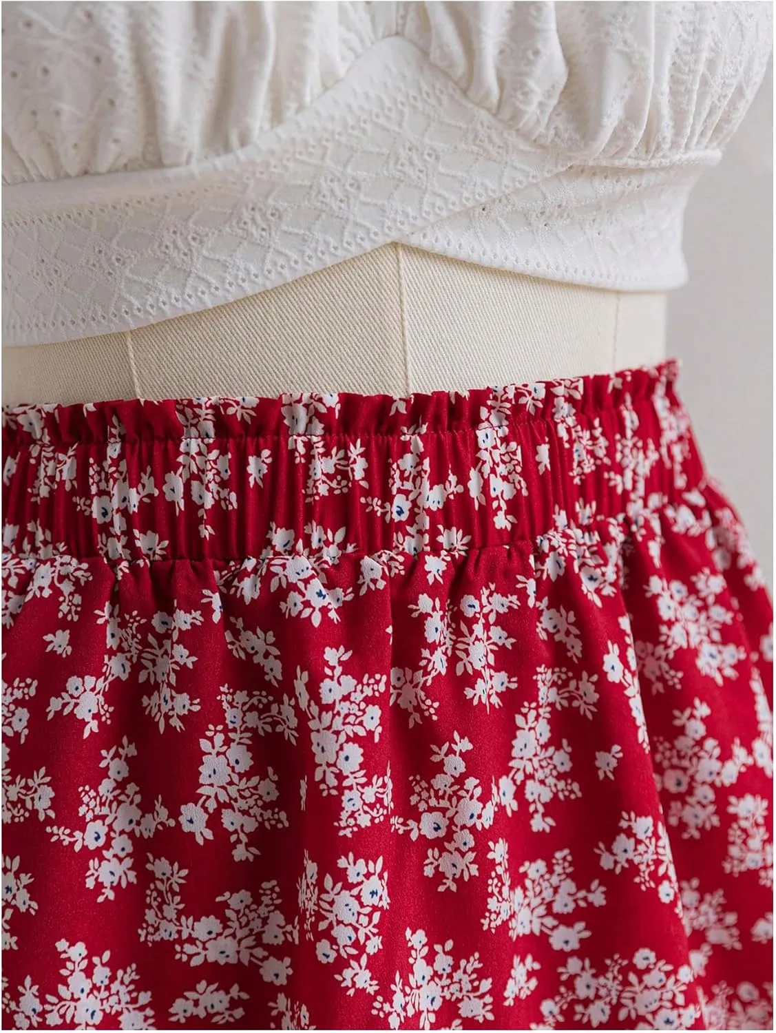 Women's Plus Size Floral Shorts Elastic High Waisted Boho Skirts Y2k Ruffle Hem Loose Skorts