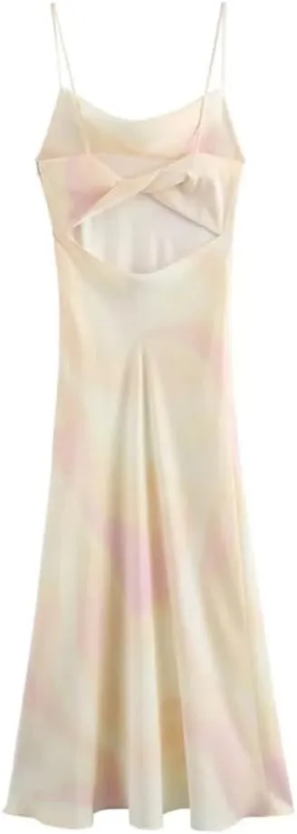Women's Satin Tie Dye Slim Fit Camisole Dress Solid Color Casual Loose Temperament Sleeveless Dress