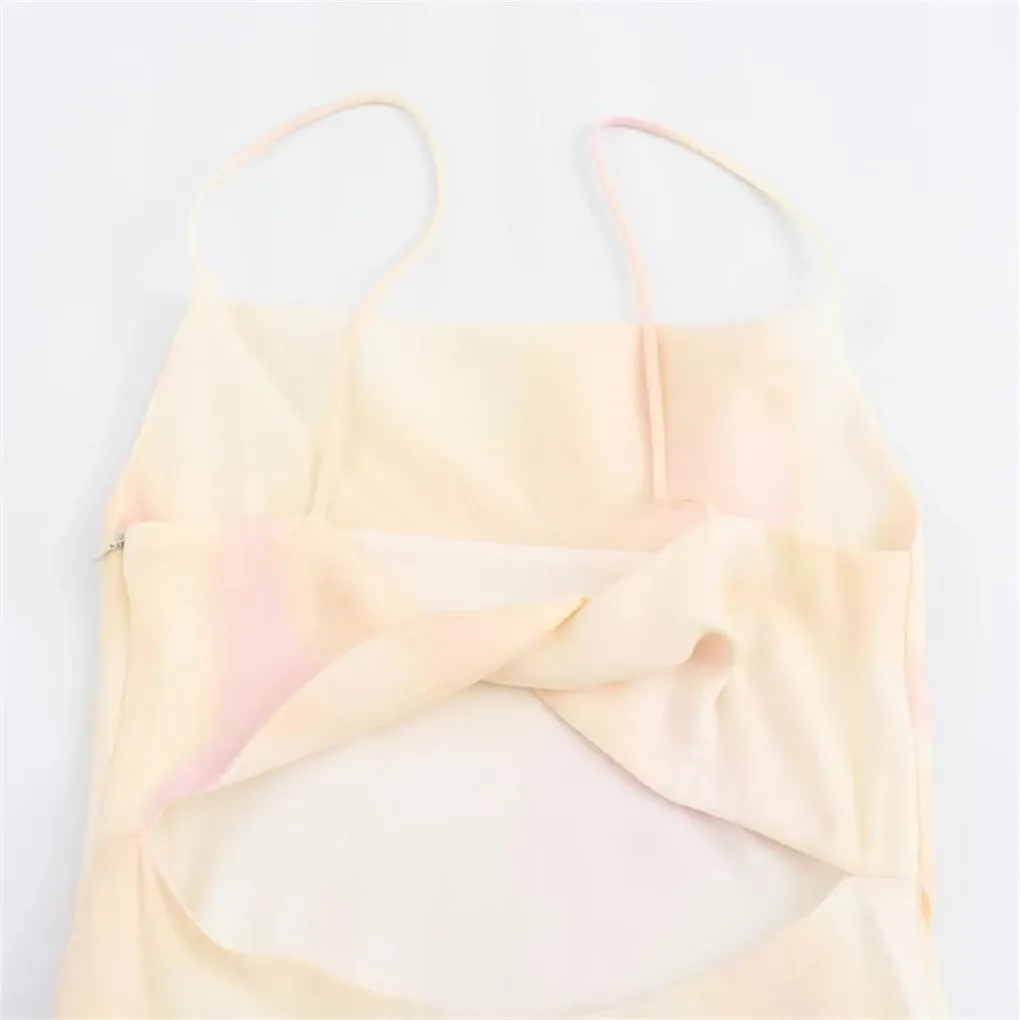 Women's Satin Tie Dye Slim Fit Camisole Dress Solid Color Casual Loose Temperament Sleeveless Dress