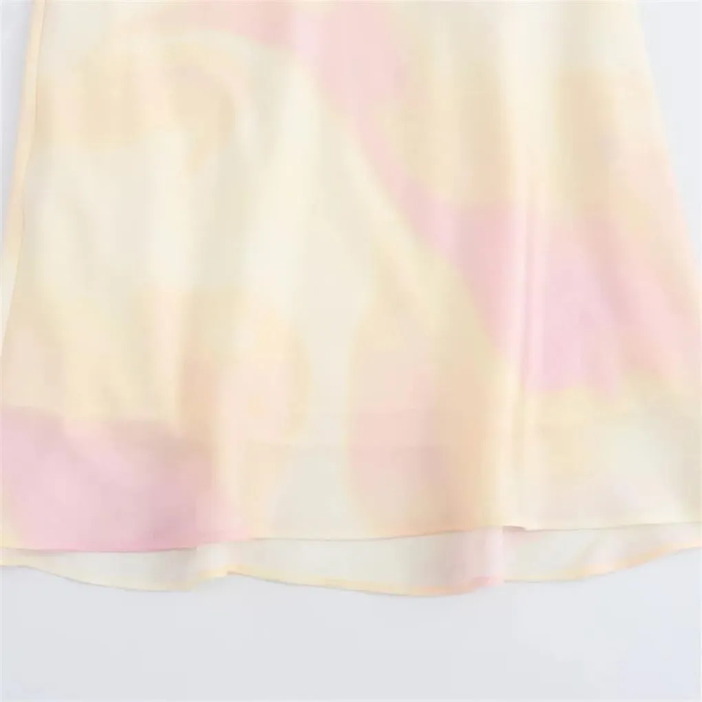 Women's Satin Tie Dye Slim Fit Camisole Dress Solid Color Casual Loose Temperament Sleeveless Dress