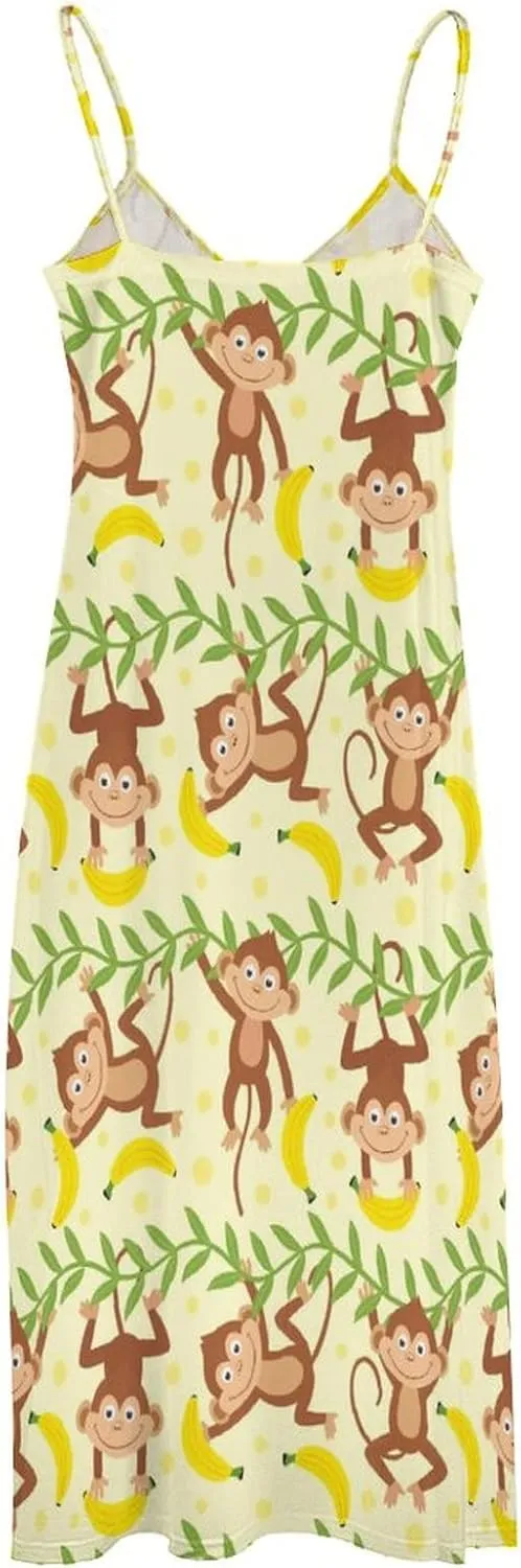 Women's Summer Dresses Monkey Tropical Banana Palm Trees Maxi Dress Beach Dresses for Women