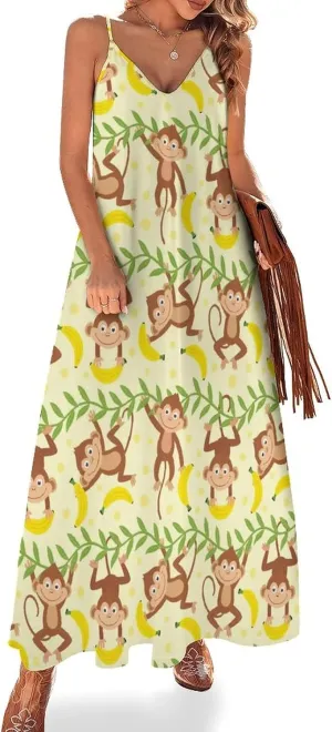 Women's Summer Dresses Monkey Tropical Banana Palm Trees Maxi Dress Beach Dresses for Women