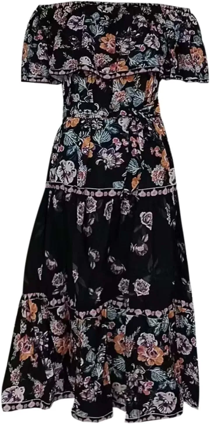 Women's Summer Off The Shoulder Maxi Dress Ruffle Strapless Boho Casual Loose Long Holiday Dresses for Women